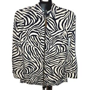 Michael Michael Kors Black White Zebra Stripe Zip Front Shirt Top Size Small S